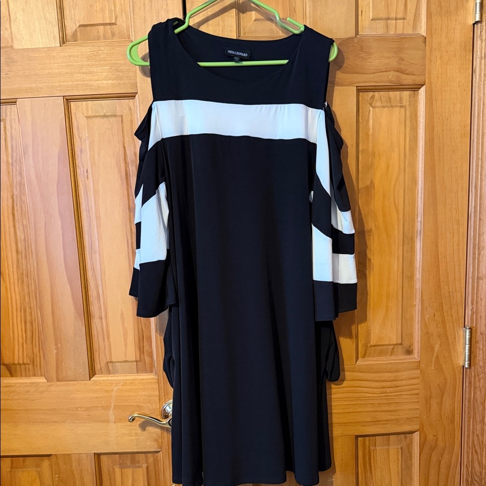 Connected Apparel Black and 3/4 Long Sleeve Dress with open shoulder